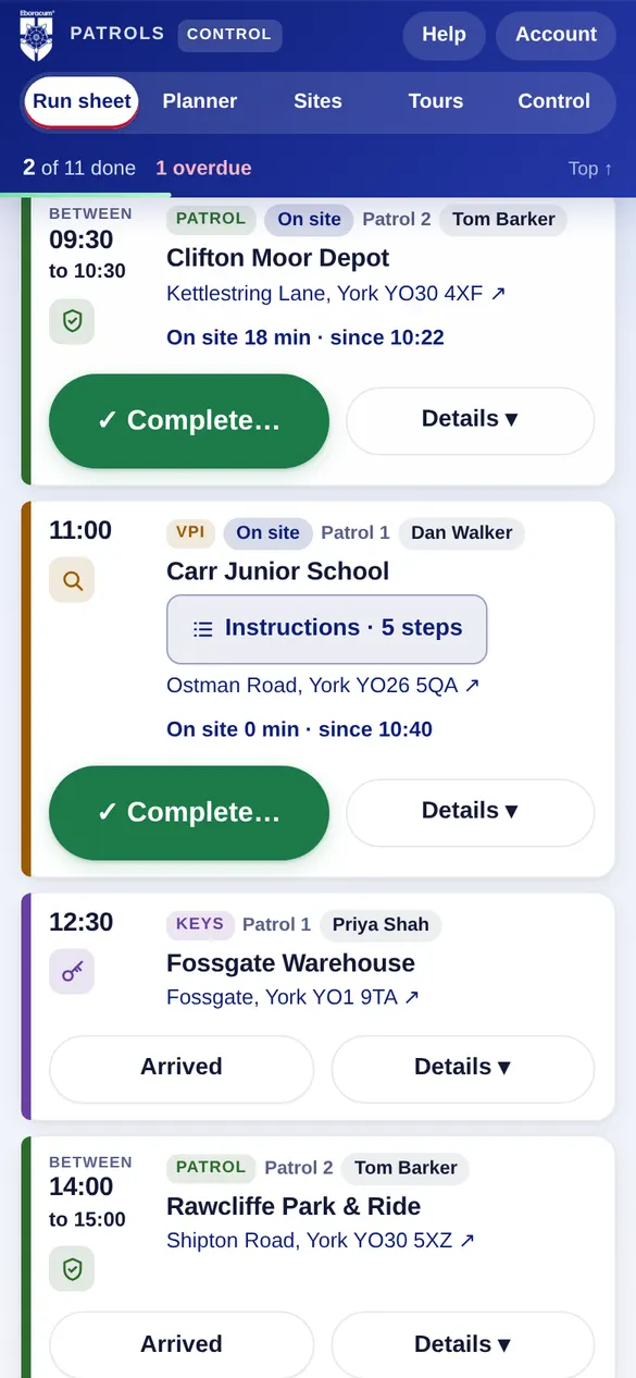 Run sheet with large buttons