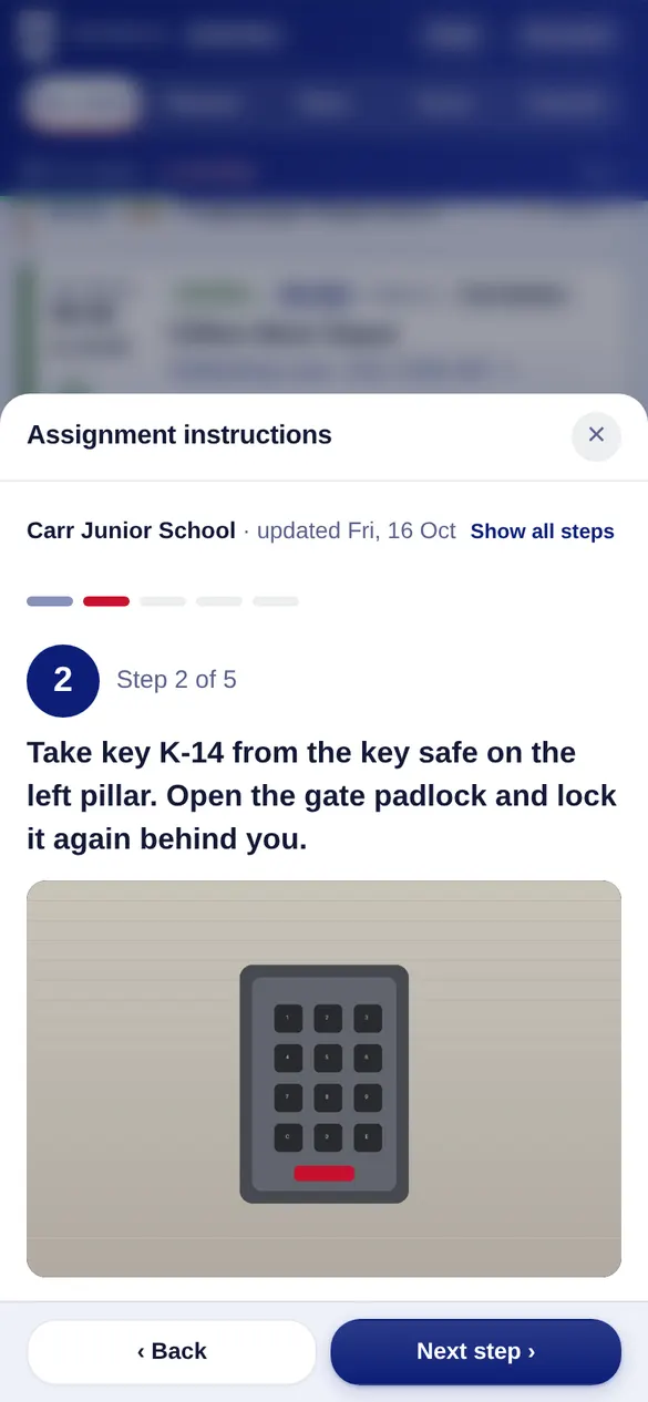 Step 2 of 5: take key K-14 from the key safe, with a photo