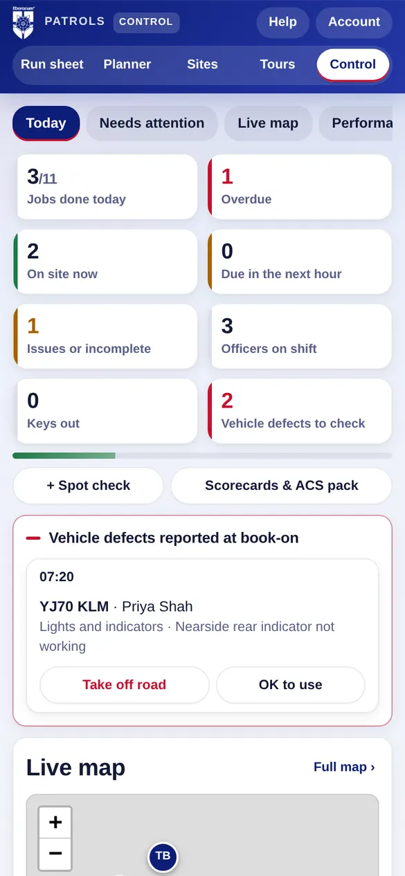 Today dashboard tiles on a phone